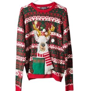 33 Degrees Men's Christmas Sweater Llama Size Large Red White Green